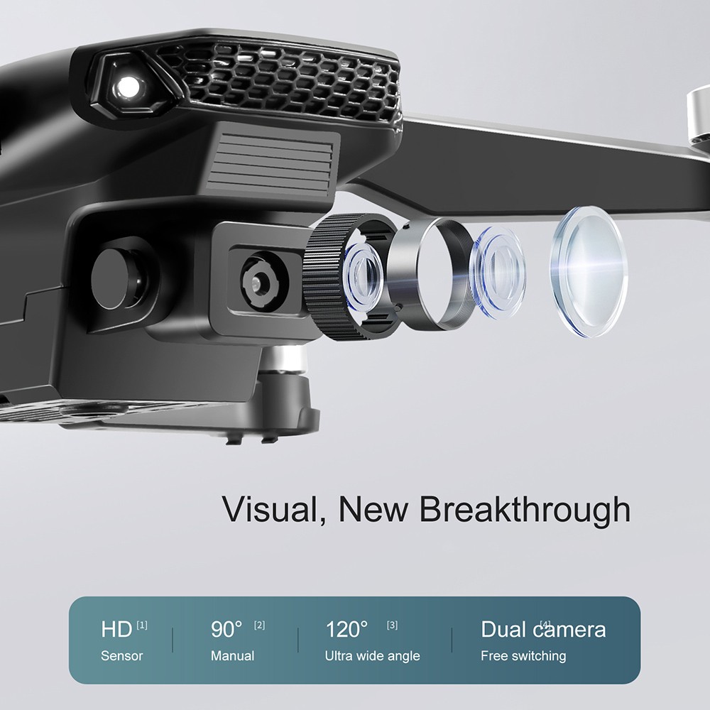 E88 EVO Brushless Motor Drone with Dual Cameras, 2.4GHz, 2.4G WIFI, Optical Flow Positioning, 2 Batteries, Grey