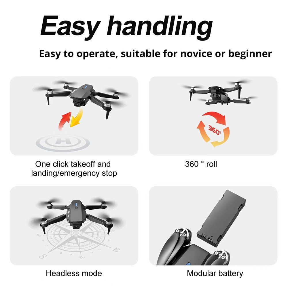 E88 EVO Brushless Motor Drone with Dual Cameras, 2.4GHz, 2.4G WIFI, Optical Flow Positioning, 2 Batteries, Grey