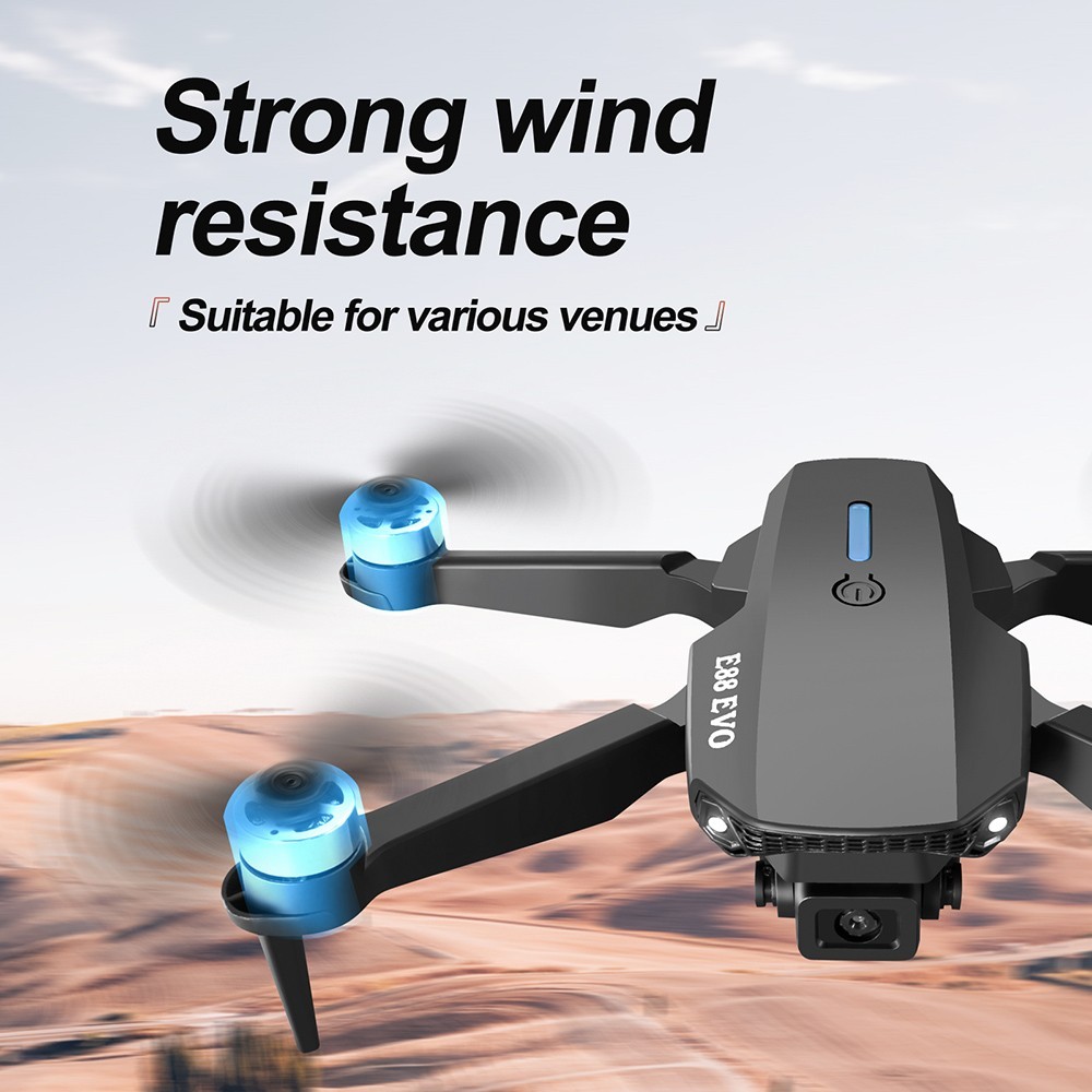 E88 EVO Brushless Motor Drone with Dual Cameras, 2.4GHz, 2.4G WIFI, Optical Flow Positioning, 2 Batteries, Grey
