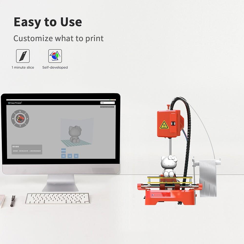 EasyThreed K7 3D Printer, 4 Leveling Buttons, 0.1-0.2 mm presnosť, rýchlosť tlače 10-40 mm/s, tlmená tlač, 100x100x100 mm, pre DIY deti vzdelávanie, aktualizovaná verzia