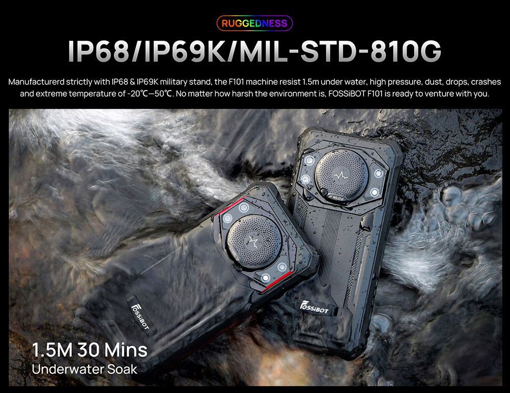 FOSSiBOT F101 Rugged Smartphone, 4GB+64GB, AI Triple Camera, 123dB Speaker, 10600mAh Large Battery, Fingerprint/Face Unlock, 5.45 inch HD+ IPS Screen, Android 12