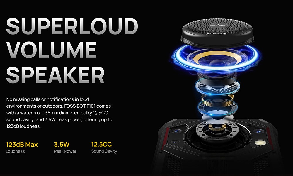 FOSSiBOT F101 Rugged Smartphone, 4GB+64GB, AI Triple Camera, 123dB Speaker, 10600mAh Large Battery, Fingerprint/Face Unlock, 5.45 inch HD+ IPS Screen, Android 12
