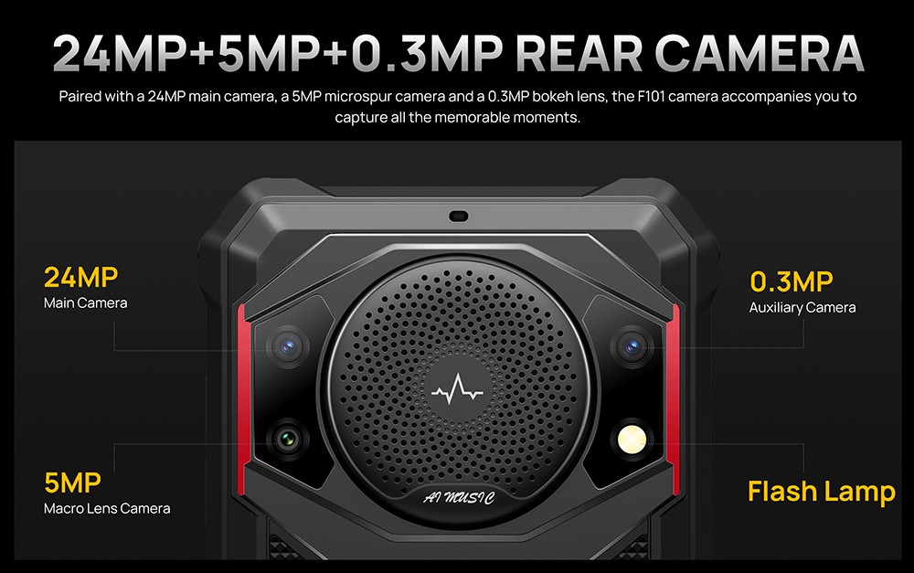 FOSSiBOT F101 Rugged Smartphone, 4GB+64GB, AI Triple Camera, 123dB Speaker, 10600mAh Large Battery, Fingerprint/Face Unlock, 5.45 inch HD+ IPS Screen, Android 12