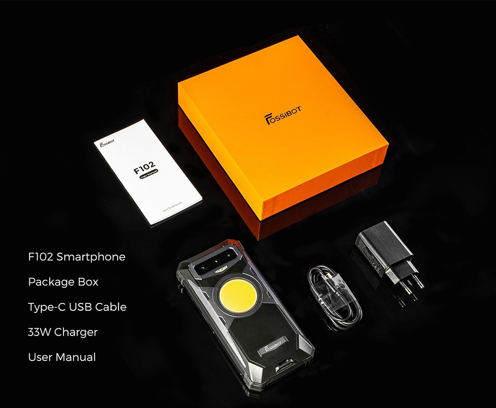 FOSSiBOT F102 Odolný smartfón, 12 GB+256 GB, 32 M predná kamera+108 M zadná kamera, osemjadrový, Android 13.0, 6,58-palcový FHD+ displej, kempingové svetlá, stereo duálne reproduktory