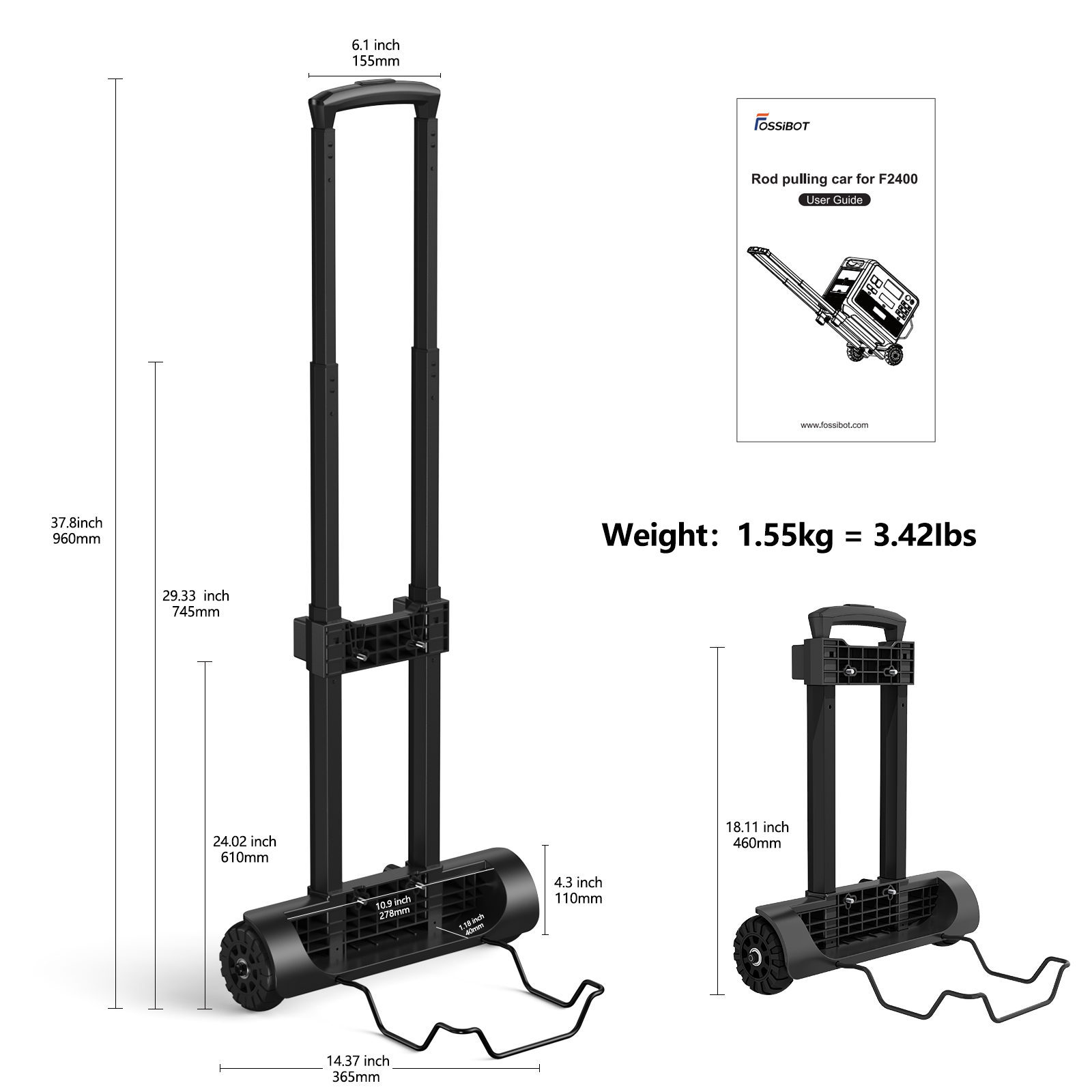 FOSSiBOT Folding Hand Truck, F2400 Portable Power Station Special Foldable Cart, Hold up to 50lbs, 3-Level Adjustable Handle, Flat Car with Casters Foldable Lightweight Silent Compact Load-resistant Foldable Trolley for Travel, Camping, Moving