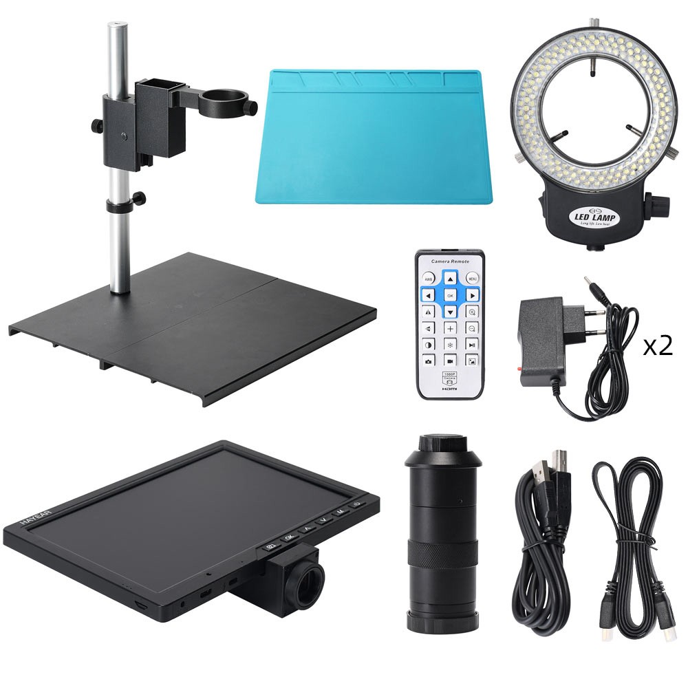 HAYEAR 16MP Digital Microscope, 10.1 inch LCD HD Screen, 150X C-Mount Lens – EU Plug