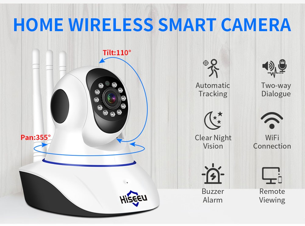 Hiseeu 2MP Home Security IP Camera with 32GB Card, Baby Monitor, Smart Auto Tracking, Video Record, Infrared Night Vision, Two-way Audio, 11 IR LEDs, WiFi Connection