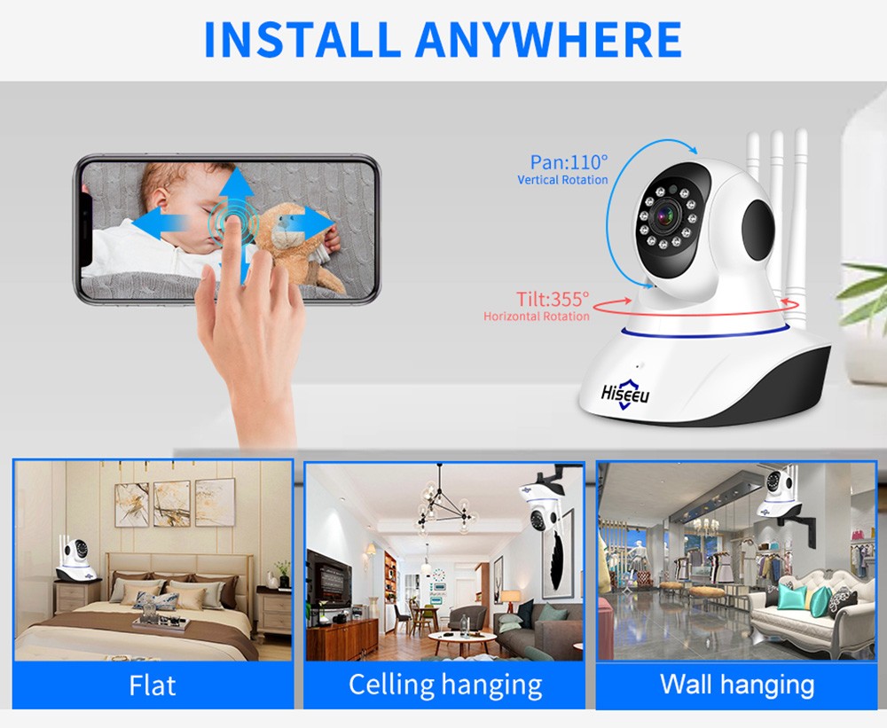 Hiseeu 2MP Home Security IP Camera with 32GB Card, Baby Monitor, Smart Auto Tracking, Video Record, Infrared Night Vision, Two-way Audio, 11 IR LEDs, WiFi Connection