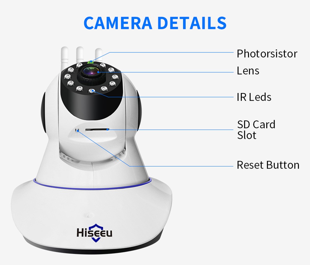 Hiseeu 2MP Home Security IP Camera with 32GB Card, Baby Monitor, Smart Auto Tracking, Video Record, Infrared Night Vision, Two-way Audio, 11 IR LEDs, WiFi Connection