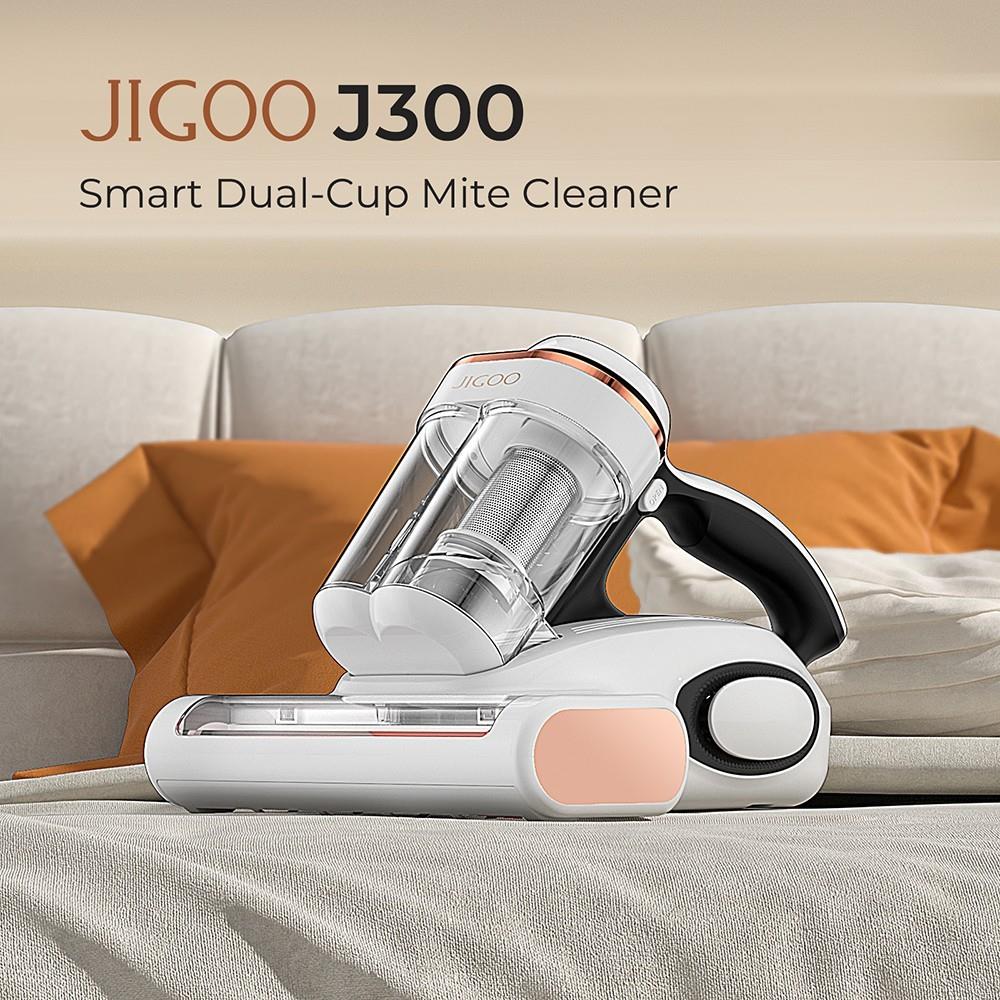 JIGOO J300 Dual-Cup Smart Mite Cleaner s odsávaním 13KPa, senzorom roztočov, kovovým kefovým valcom, horúcim vzduchom 55 C, 205mm sacím vstupom