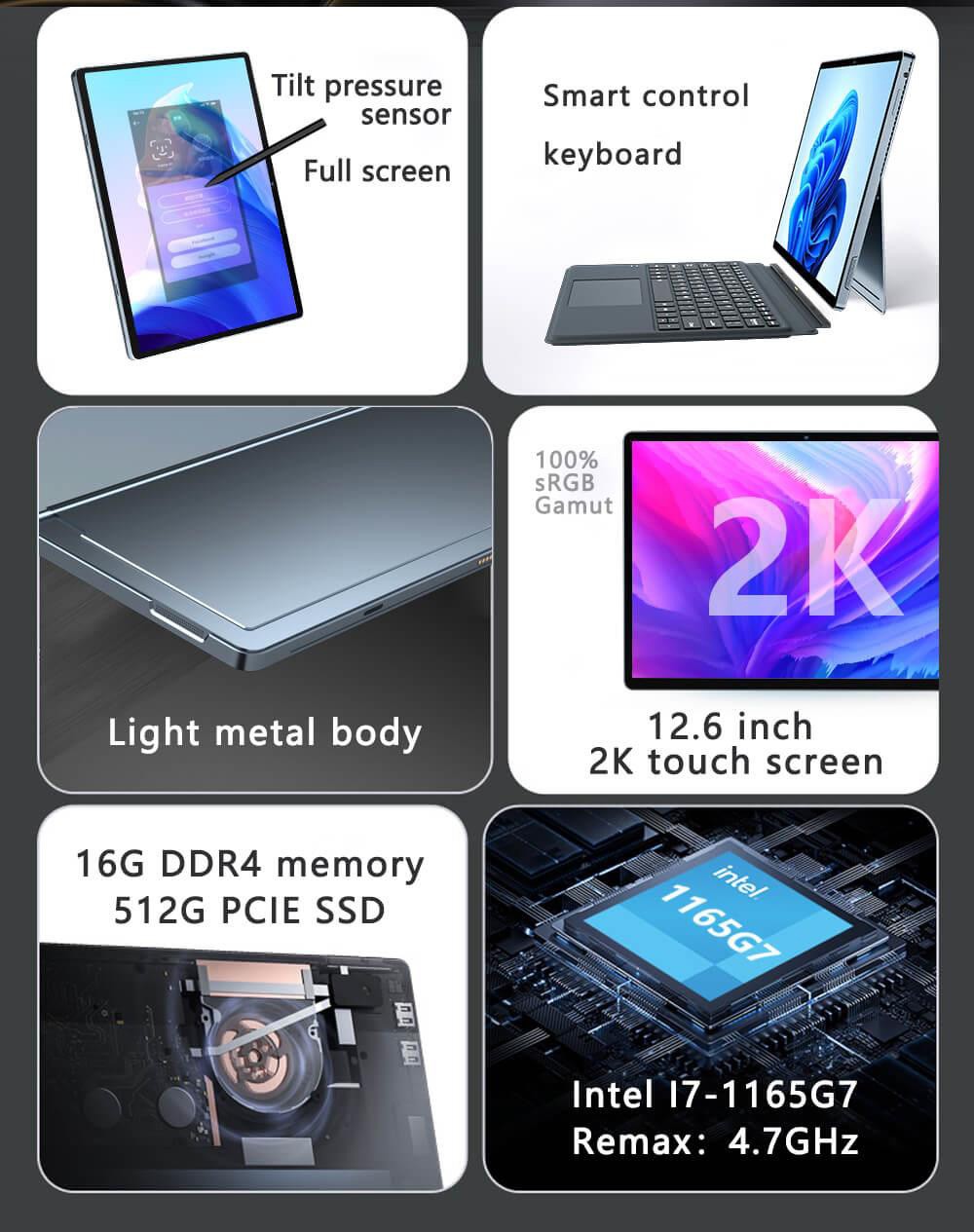 KUU LebookⅡ Laptop 2K Touch IPS Display Intel Core i7--1165G7 CPU 16GB LPDDR4 512GB PCIE SSD Windows 11 Pro Fingerprint Unlock