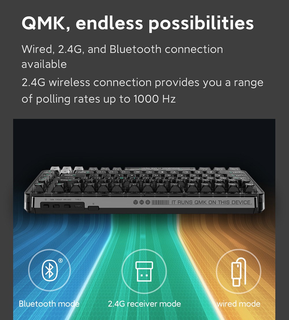 MIIIW BlackIO 83 Kailh Jellyfish Switch Triple Modes Mechanical Keyboard 83 Keys - Dark Silver