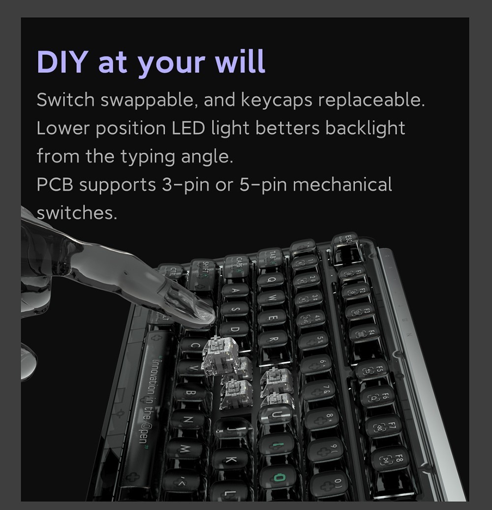 MIIIW BlackIO 83 Kailh Jellyfish Switch Triple Modes Mechanical Keyboard 83 Keys - Dark Silver