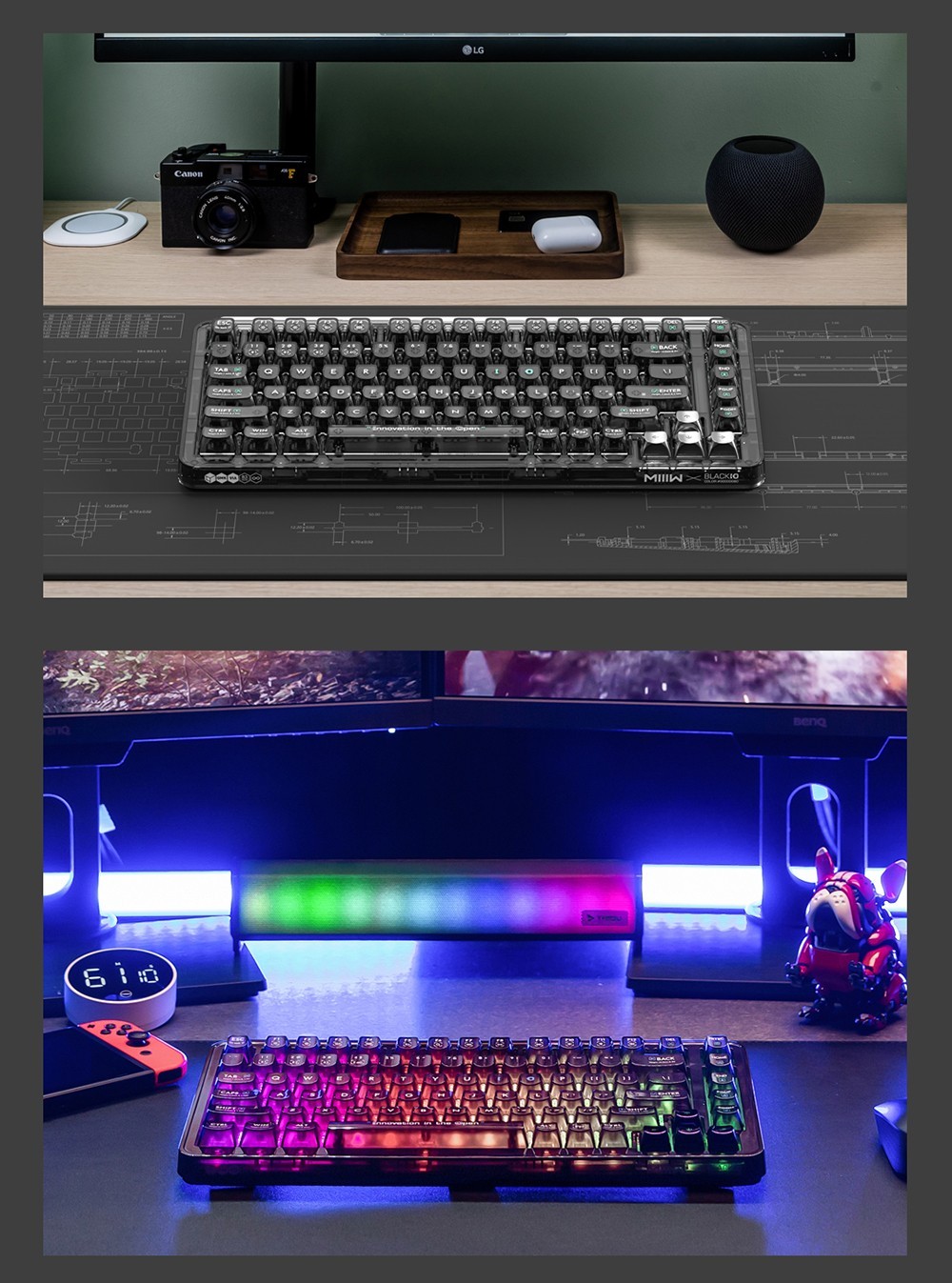 MIIIW BlackIO 83 Kailh Jellyfish Switch Triple Modes Mechanical Keyboard 83 Keys - Dark Silver