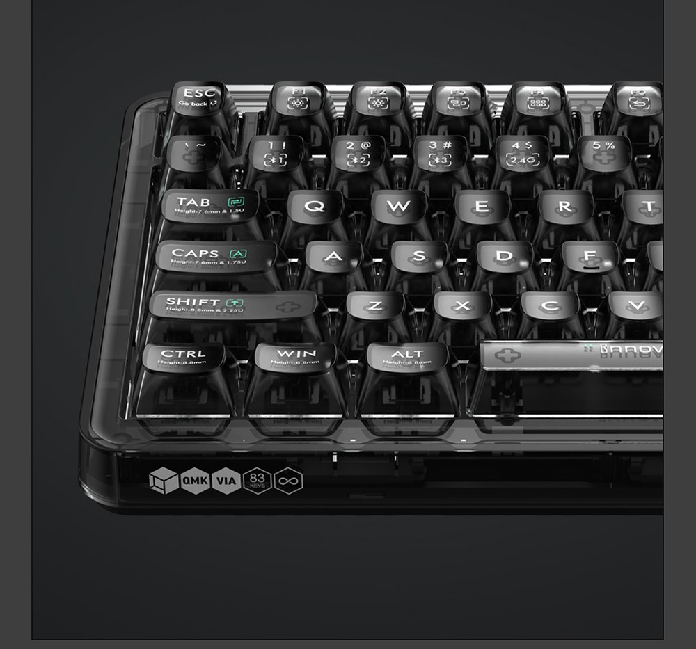 MIIIW BlackIO 83 Kailh Jellyfish Switch Triple Modes Mechanical Keyboard 83 Keys - Dark Silver