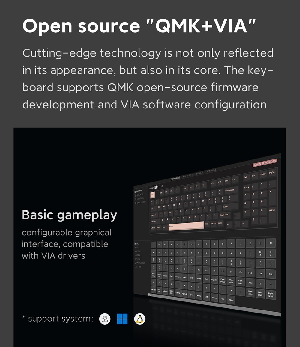 MIIIW BlackIO 83 Kailh Jellyfish Switch Triple Modes Mechanical Keyboard 83 Keys - Dark Silver