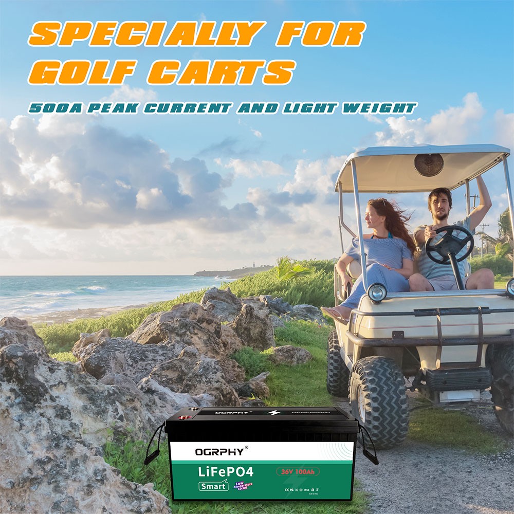 OGRPHY LiFePO4 36V 100Ah Lithium Battery, 3840Wh Energy, 5000 Deep Cycles, Built-in 150A BMS