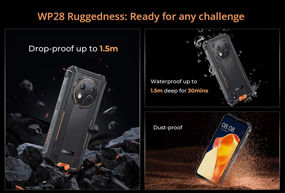 OUKITEl WP28 Rugged Smartphone, 15GB+256GB, 5MP predný fotoaparát+48MP zadný fotoaparát, 10600mAh batéria, 6,52