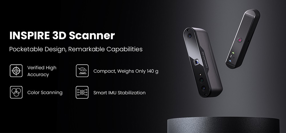 Revopoint INSPIRE 3D Scanner Standard Edition + Mobile Kit, 0.2 mm Single-Frame Accuracy, 0.3mm Point Distance, 500mm Max Scan Distance, Up to 18fps Scan Speed, Color Scanning, Minimum Scan Volume 50x50x50mm