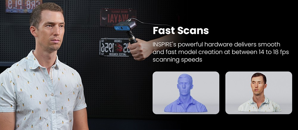 Revopoint INSPIRE 3D Scanner Standard Edition + Mobile Kit, 0.2 mm Single-Frame Accuracy, 0.3mm Point Distance, 500mm Max Scan Distance, Up to 18fps Scan Speed, Color Scanning, Minimum Scan Volume 50x50x50mm