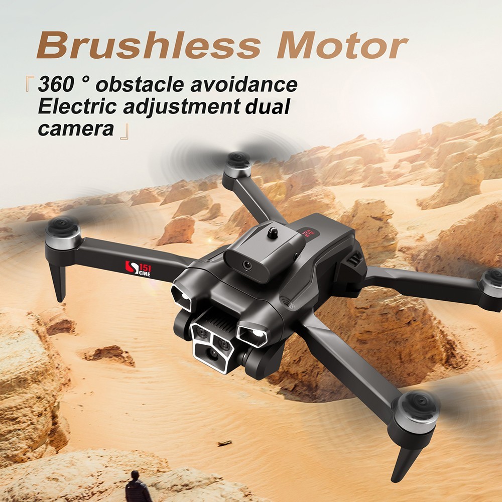S151 Foldable Brushless Drone 2.4GHz Optical Flow Positioning 4-Sided Obstacle Avoidance - 2 Batteries, Dual Cameras