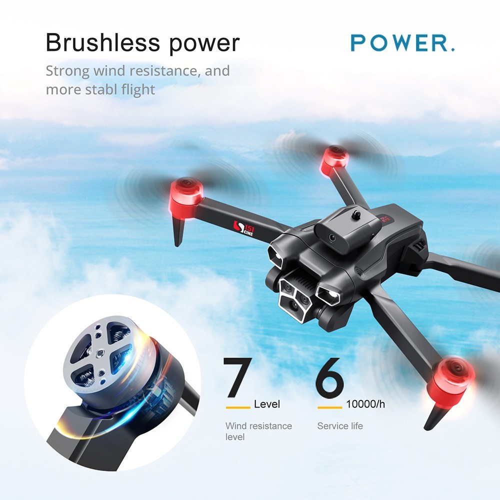 S151 Foldable Brushless Drone 2.4GHz Optical Flow Positioning 4-Sided Obstacle Avoidance - 2 Batteries, Dual Cameras