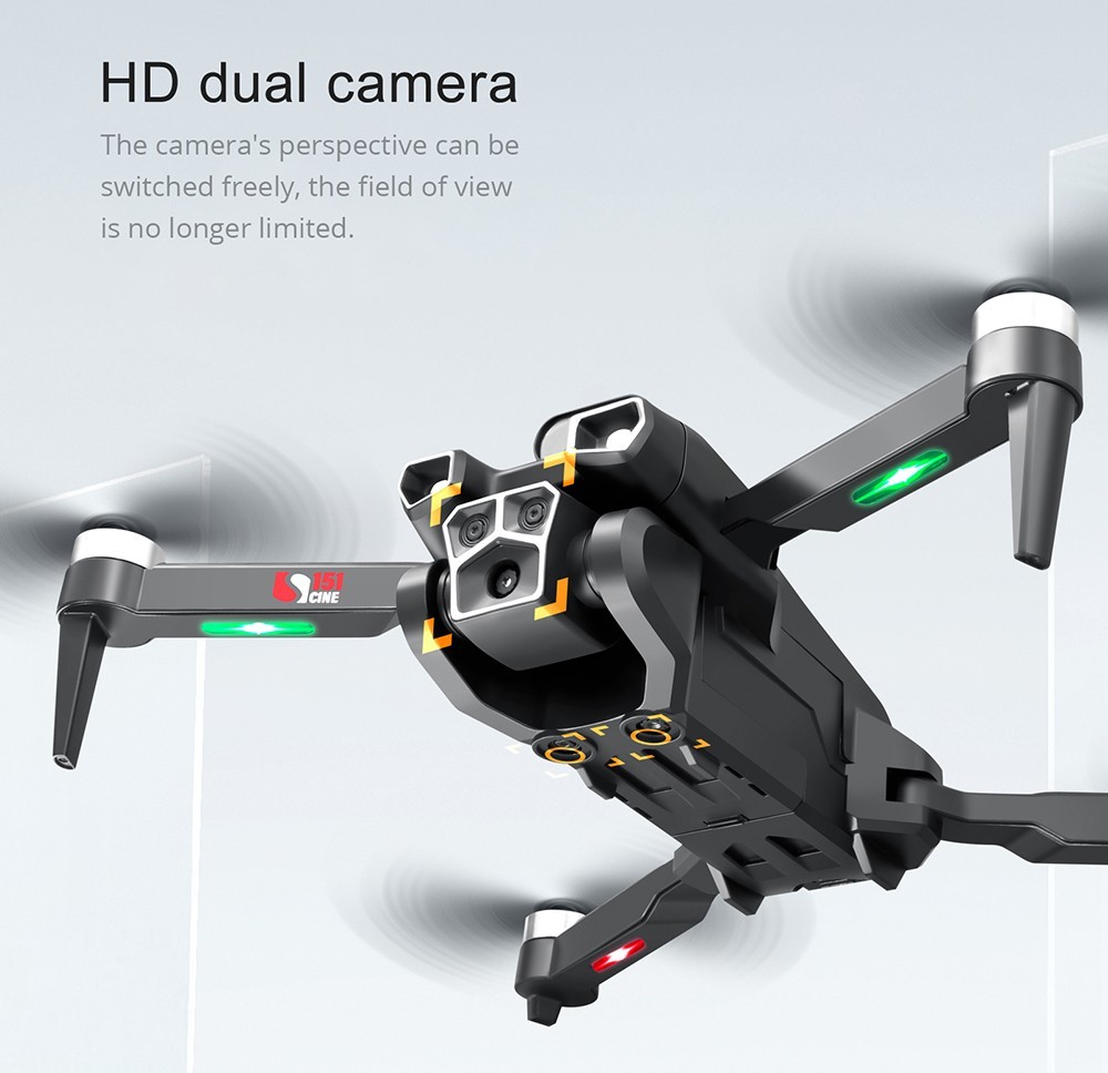 S151 Foldable Brushless Drone 2.4GHz Optical Flow Positioning 4-Sided Obstacle Avoidance - 2 Batteries, Dual Cameras