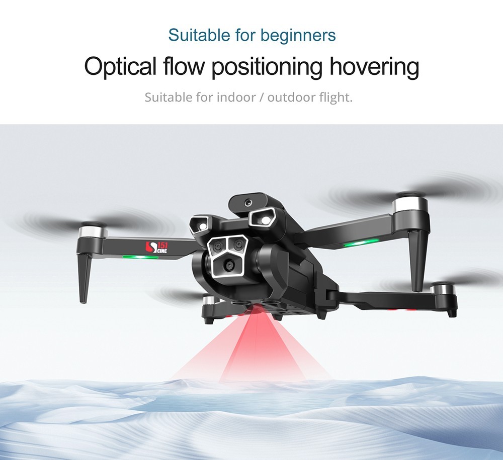 S151 Foldable Brushless Drone 2.4GHz Optical Flow Positioning 4-Sided Obstacle Avoidance - 2 Batteries, Dual Cameras