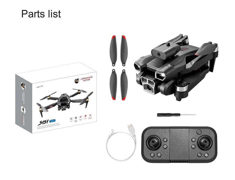 S151 Foldable Brushless Drone 2.4GHz Optical Flow Positioning 4-Sided Obstacle Avoidance - 1 Battery, Dual Cameras