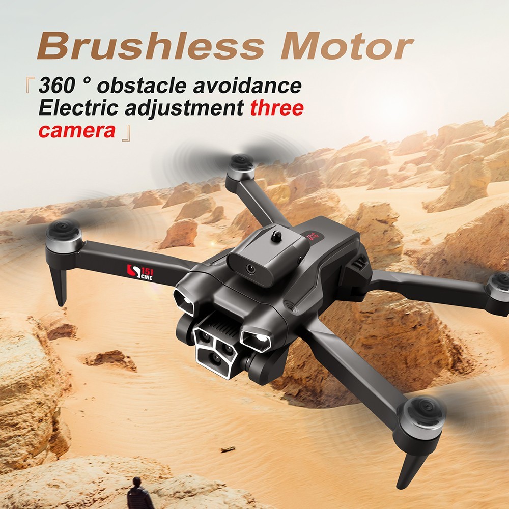 S151 Foldable Brushless Drone 2.4GHz Optical Flow Positioning 4-Sided Obstacle Avoidance - 1 Battery, Three Cameras