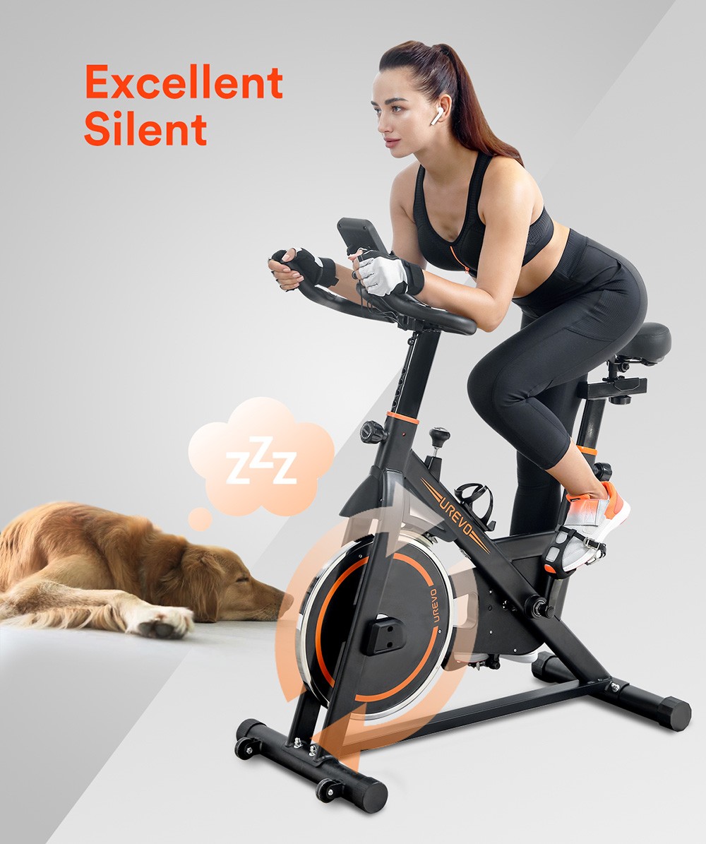 UREVO UR9SB00 Flywheel Indoor Exercise Bike, 260LBS Weight Capacity, Adjustable Resistance, LCD Screen, Quieter Cycling