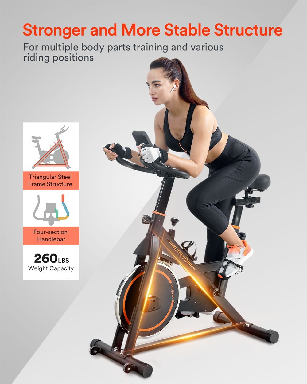 UREVO UR9SB00 Flywheel Indoor Exercise Bike, 260LBS Weight Capacity, Adjustable Resistance, LCD Screen, Quieter Cycling
