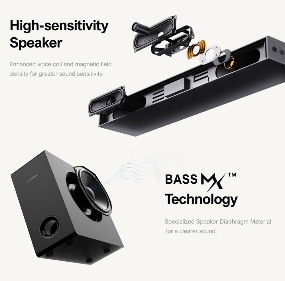 Barre de son Ultimea Nova S50 3 haut-parleurs Son surround 3D, haut-parleur 2.1 canaux