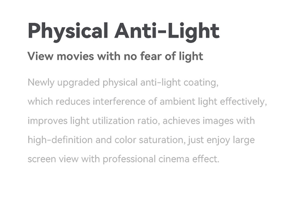 Projekčné plátno WANBO HD Anti-Light, 150° vizuálny pohľad, 30° uhol vizuálneho zisku, 1.8-násobný farebný zisk, 16: 9