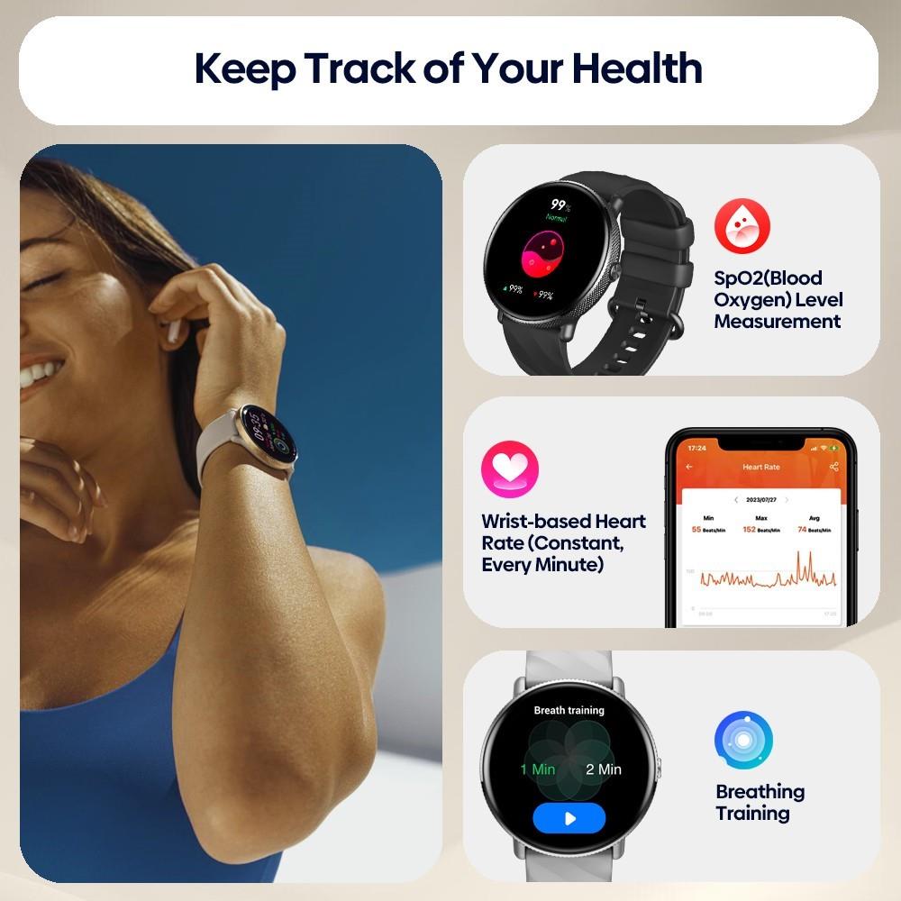 Zeblaze GTR 3 Pro Fitness Wellness Smartwatch 1.43'' Ultra HD AMOLED Display Voice Calling Health Monitoring, Black