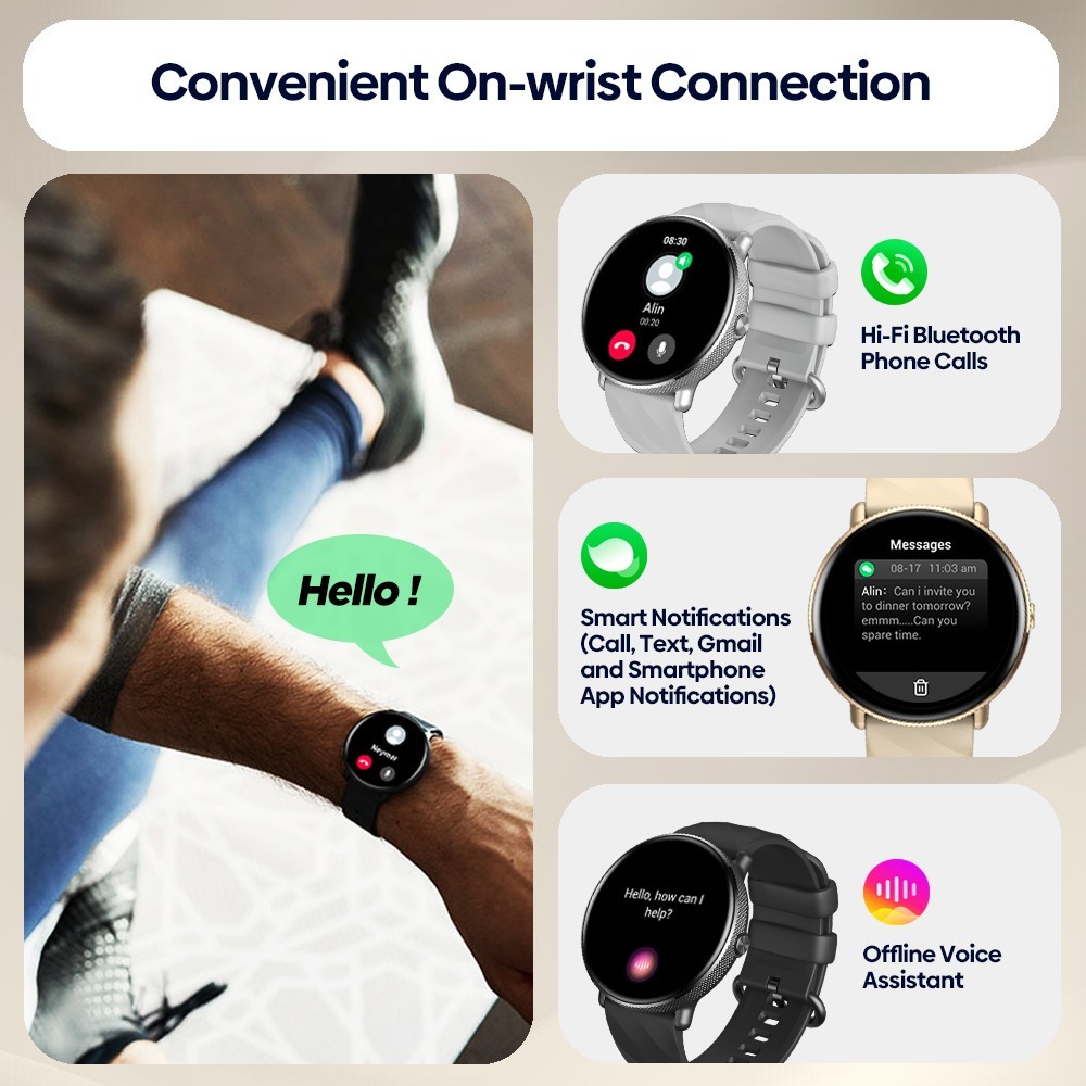 Zeblaze GTR 3 Pro Fitness Wellness Smartwatch 1.43'' Ultra HD AMOLED Display Voice Calling Health Monitoring, Golden