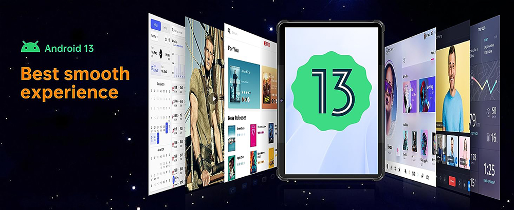 OUKITEL RT5 Rugged Android 13 Tablet, 10.1 Inch 1920x1200 FHD, MTK MT8788 Octa Core 2.0GHz, 14GB RAM 256GB ROM, 16MP Front&Rear Camera, Dual 4G SIM, GPS/GALILEO/GLONASS, Wi-Fi BT TF, 11000mAh Battery 33W Fast Charging, Water/Dust/Shock-proof - Black