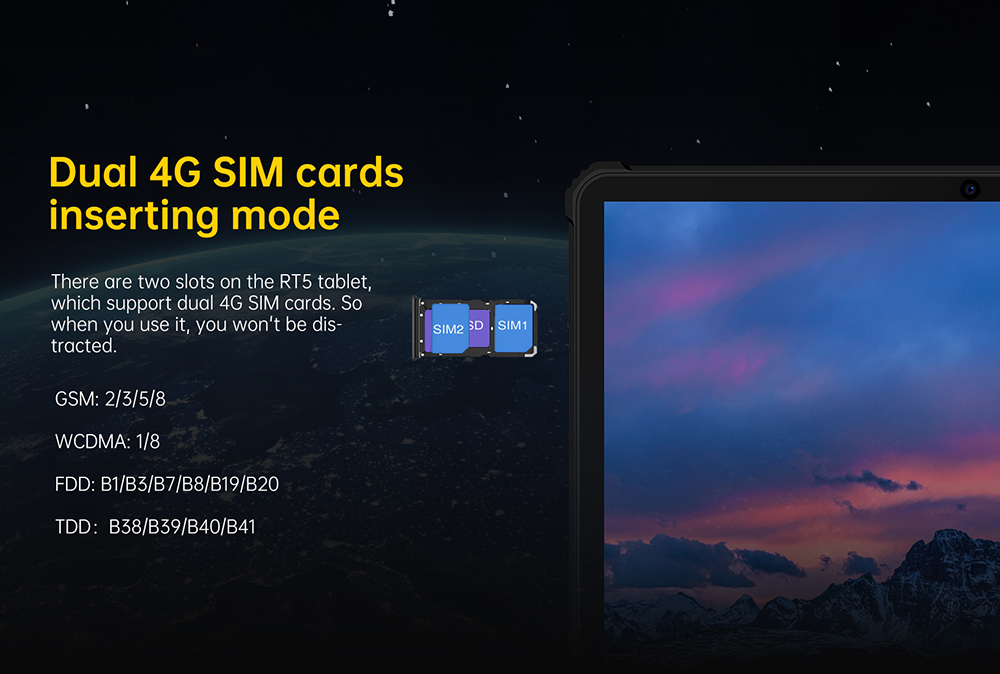 OUKITEL RT5 Rugged Android 13 Tablet, 10.1 Inch 1920x1200 FHD, MTK MT8788 Octa Core 2.0GHz, 14GB RAM 256GB ROM, 16MP Front&Rear Camera, Dual 4G SIM, GPS/GALILEO/GLONASS, Wi-Fi BT TF, 11000mAh Battery 33W Fast Charging, Water/Dust/Shock-proof - Black