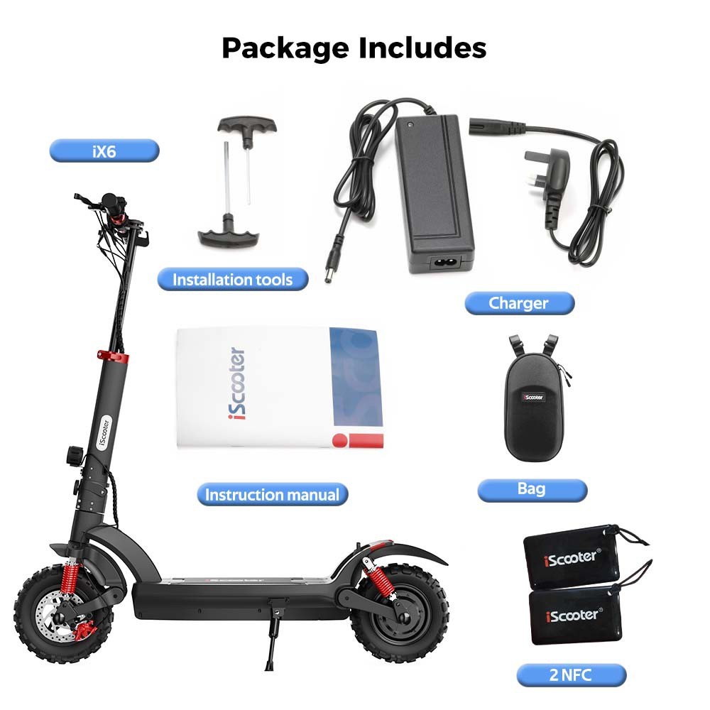 iScooter iX6 Electric Scooter 11'' Pneumatické terénne pneumatiky 1000W zadný motor 45 km/h maximálna rýchlosť 48V 17,5Ah batéria 40-45 km dojazd