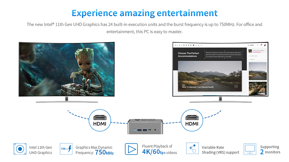 BMAX B3 Mini PC, Intel 11th Gen N5095 Quad Core Up to 2.9GHz, 16GB DDR4 512GB SSD, 4K 60Hz HDMI 2.0x2, USB 3.0x4 Micro SD Card Slot, 3.5mm Audio 2.4/5GHz Dual Wi-Fi BT4.2 RJ45 1000Mbps Ethernet, Windows 11 Pro, Push-Pull Cover Design with VESA Mount