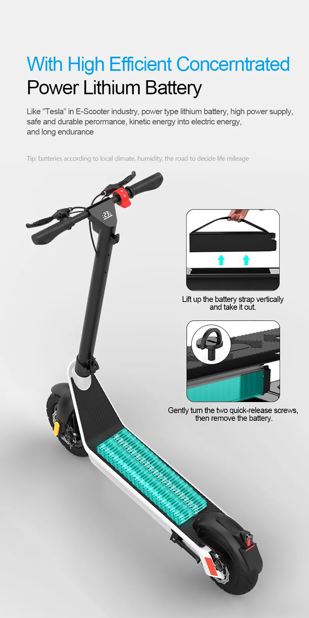 AOVO X9 Plus Electric Scooter 10 Inch Explosion-proof Tire 36V 15.6Ah Rated 500W Motor 40Km/h Max Speed 65km Range Dual Disc Brakes Removable Battery- Grey