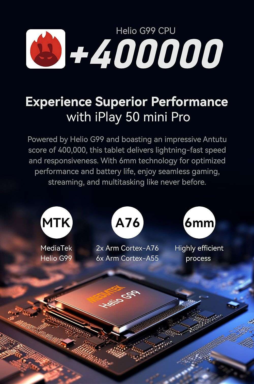 AllDOCUBE iPlay 50 Mini Pro 4G Tablet s MTK 6789 G99 8GB RAM 256GB ROM 5MP predná kamera 13MP zadná kamera 5G WiFi