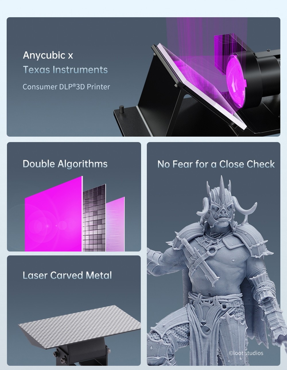 Anycubic Photon D2 Consumer DLP Resin 3D Printer, 2560*1440 Projector Resolution, 2.8 inch TFT Touch Control, 4-Point Manual Leveling, Laser Engraving Platform, 130.56x73.44x165mm