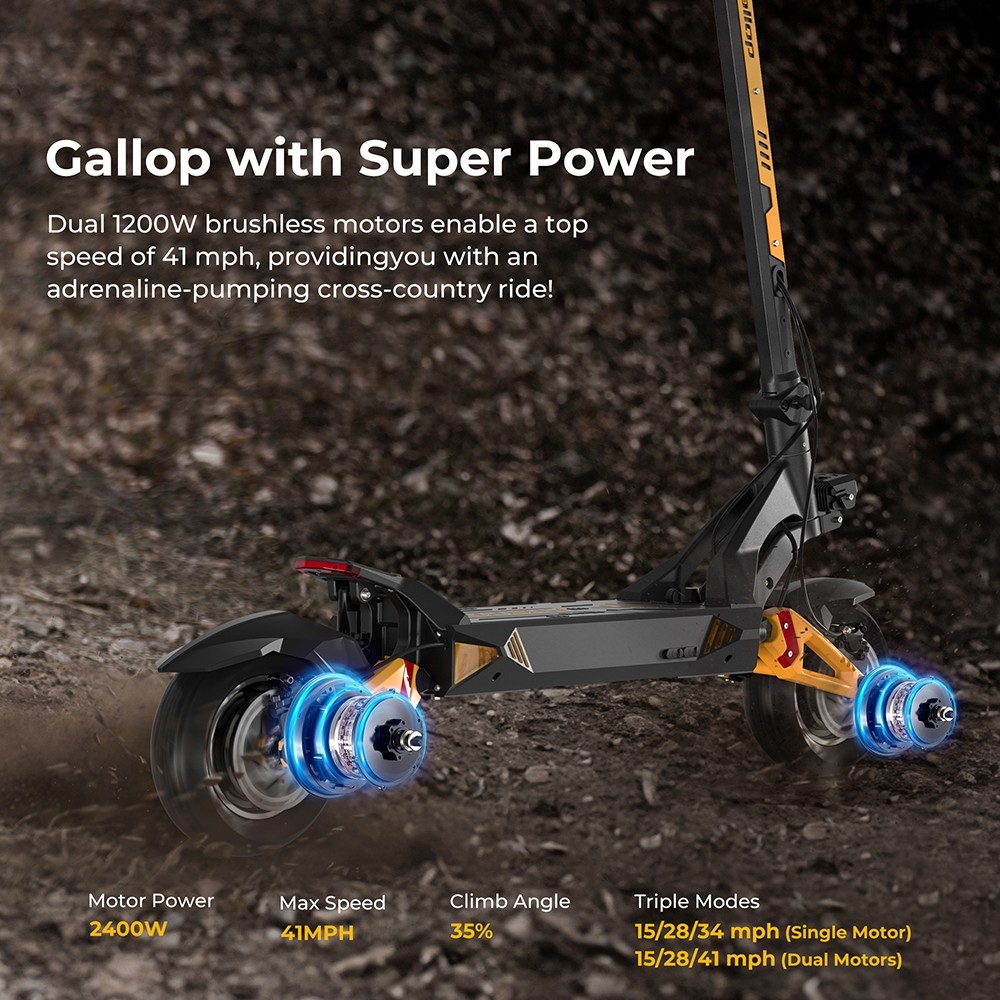 Ausom Gallop Dual-Motor Off-Road Electric Scooter 2*1200W 23.2Ah with 41MPH Speed, 55-Mile Range & LCD Screen