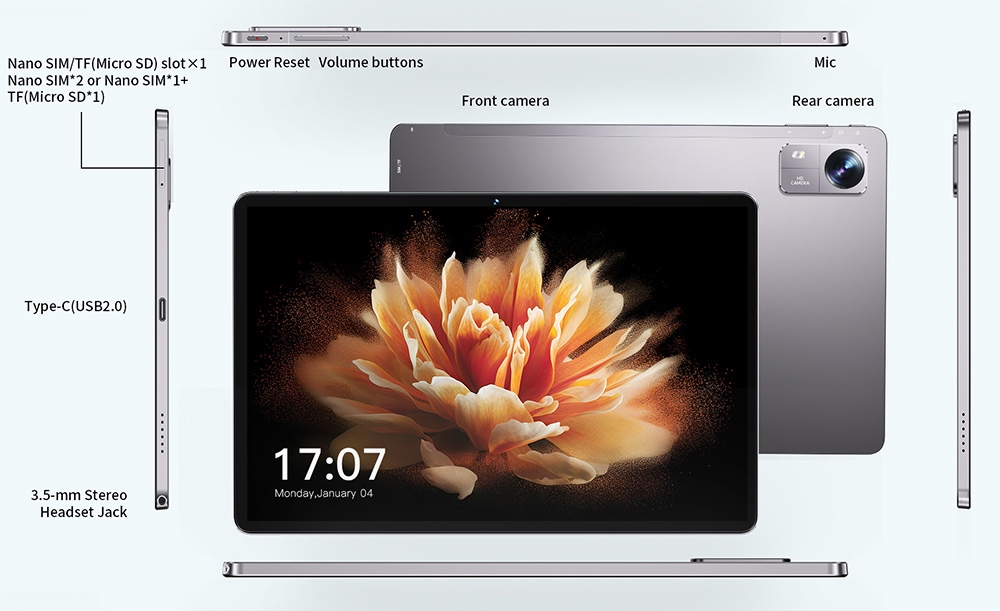 BMAX I10 Pro 10.1 inch Tablet UNISOC T606 Octa Core Android 13 Multi-language 4G LTE 4GB+4GB Expansion RAM 128GB SSD 1280x800 HD IPS Touch Screen 2.4G/5G WiFi Bluetooth 5.0 13MP Rear Camera - EU