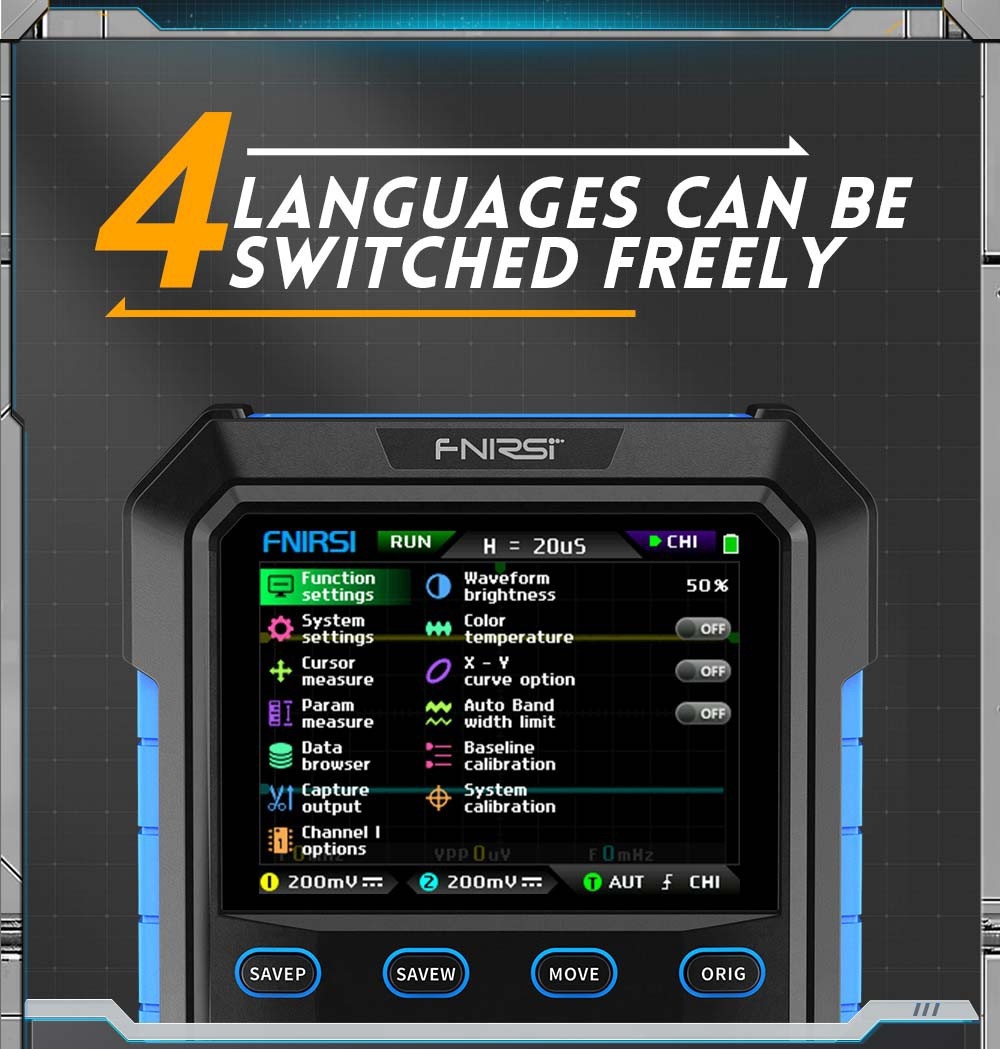 FNIRSI DPOX180H Digital Phosphor Oscilloscope 2 in 1 Dual-channel, 180MHz Bandwidth, DDS Signal Generator, US Plug - Blue