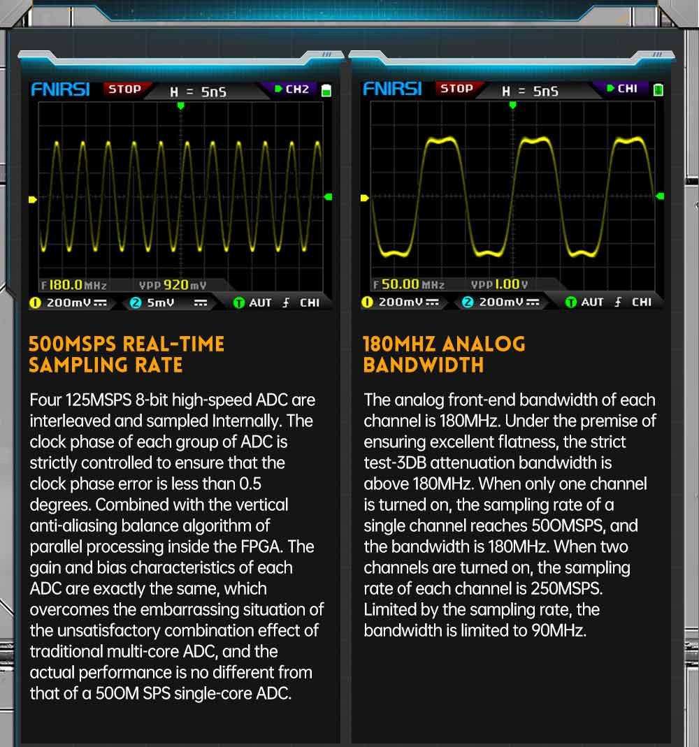 FNIRSI DPOX180H Digital Phosphor Oscilloscope 2 in 1 Dual-channel, 180MHz Bandwidth, DDS Signal Generator, US Plug - Blue