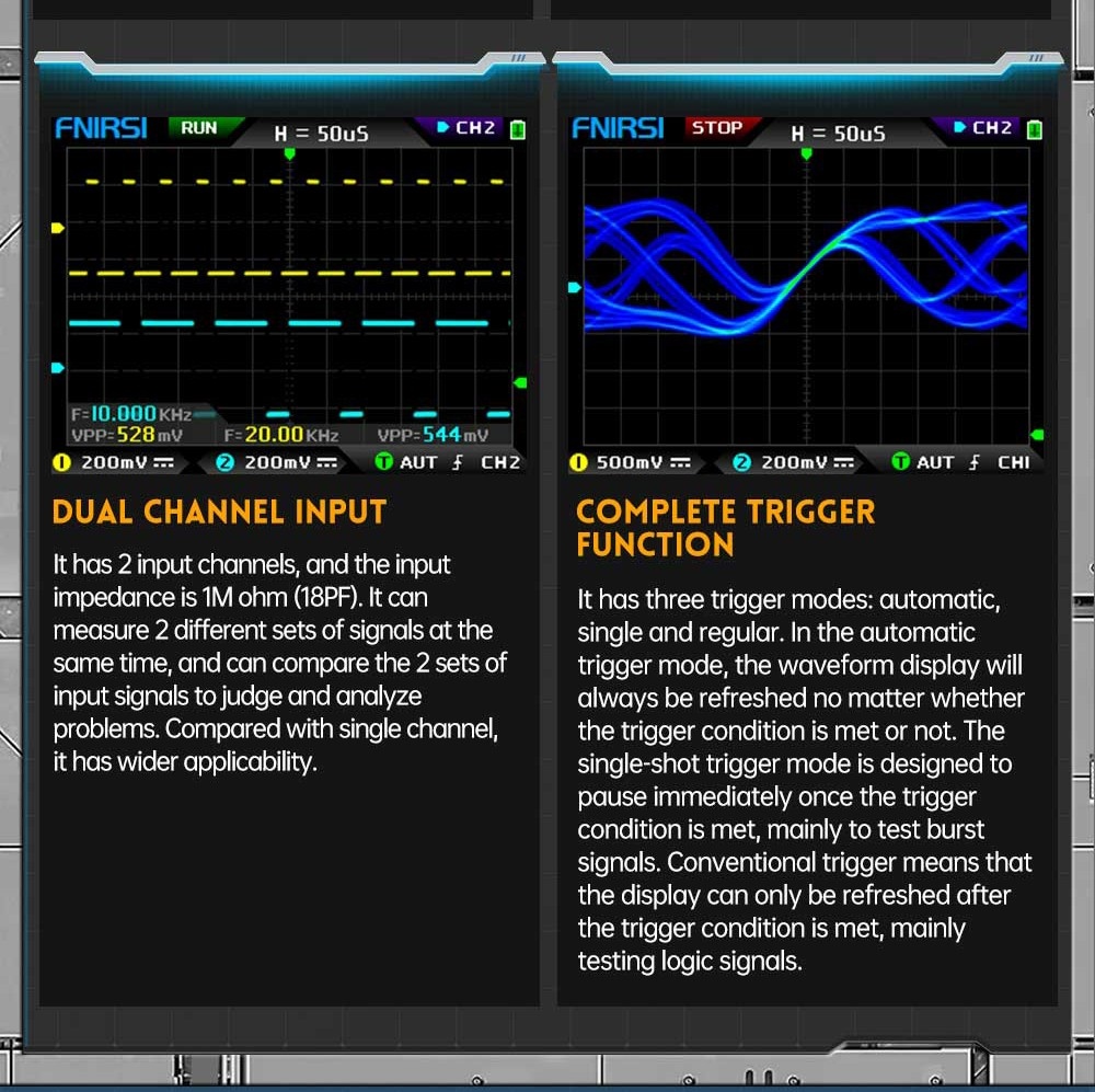 FNIRSI DPOX180H Digital Phosphor Oscilloscope 2 in 1 Dual-channel, 180MHz Bandwidth, DDS Signal Generator, US Plug - Blue
