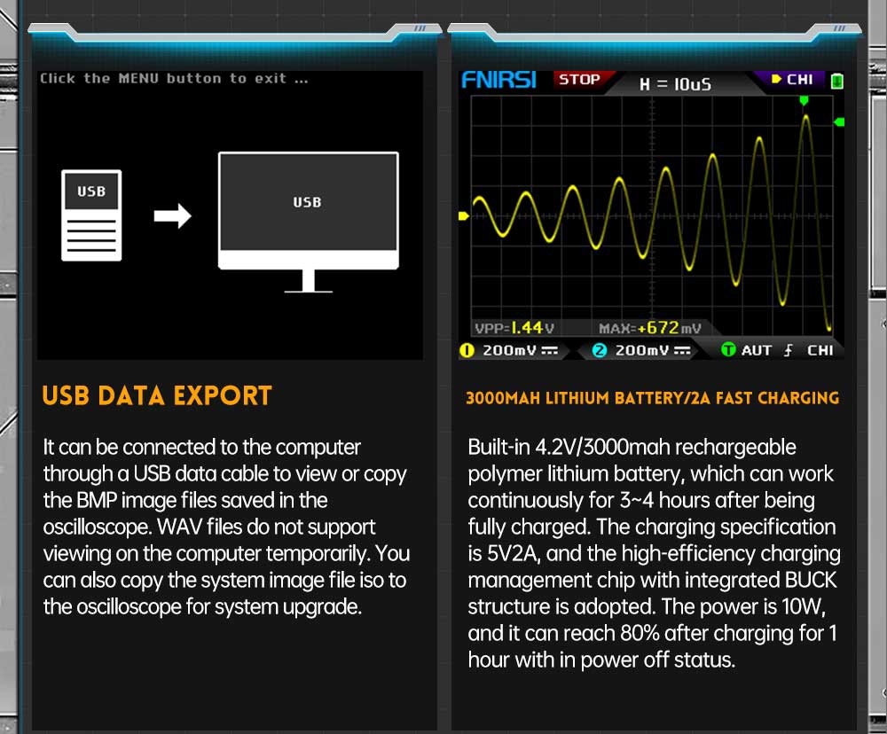 FNIRSI DPOX180H Digital Phosphor Oscilloscope 2 in 1 Dual-channel, 180MHz Bandwidth, DDS Signal Generator, US Plug - Blue