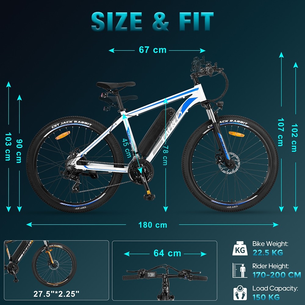 Fafrees F28 MT Mountain Electric Bike 27.5*2.25 inch Tire 250W Motor 36V 14.5Ah Battery 25km/h Default Max Speed 110km Max Range SHIMANO 21-speed Gear Mechanical Disc Brakes - Black